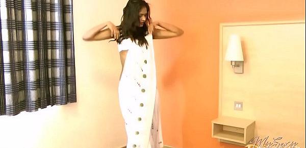  Gujarati Indian College Girl Divya In White Pearl Sari Striptease Show